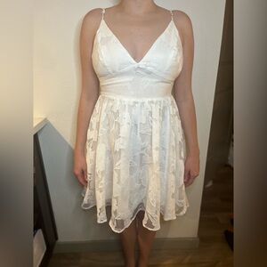 Lulu's Ivory Lace V-Neck Mini Dress